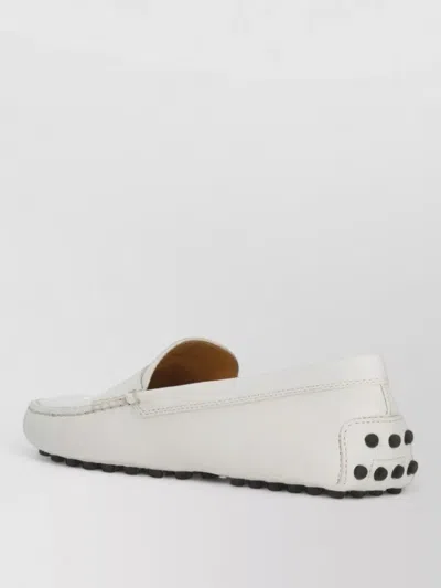 Tod's Leather Loafers Rubber Sole Round Toe In White