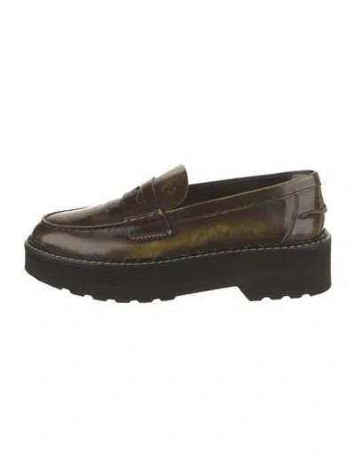 Pre-owned Tod's Leather Loafers W/ Tags In Green