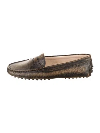 Pre-owned Tod's Leather Loafers W/ Tags In Metallic