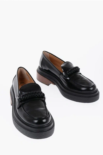 Tod's Leather Loafers With Braided Detail And Heel 6cm