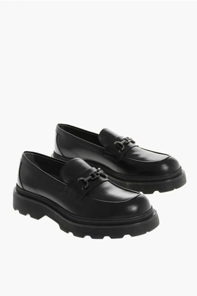 Tod's Leather Loafers With Carrion Sole And Morset In Black