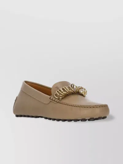 Tod's Leather Loafers With Chain And Metal Accents