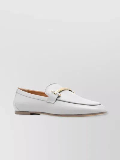 Tod's Leather Loafers With Gold-tone Metal Bar In White