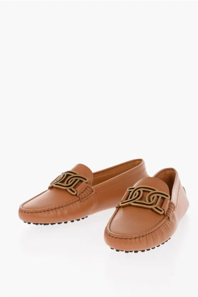 Tod's Leather Loafers With Logoed Buckle In Brown