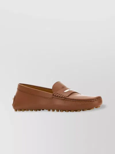 Tod's Leather Loafers With Moc Toe Stitching In Brown