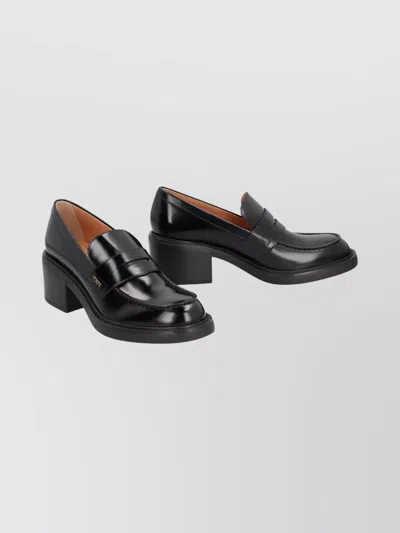 TOD'S LEATHER LOAFERS WITH ROUND TOE AND BLOCK HEEL
