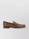 Tod's Leather Loafers With Round Toe And Rubber Sole In Brown