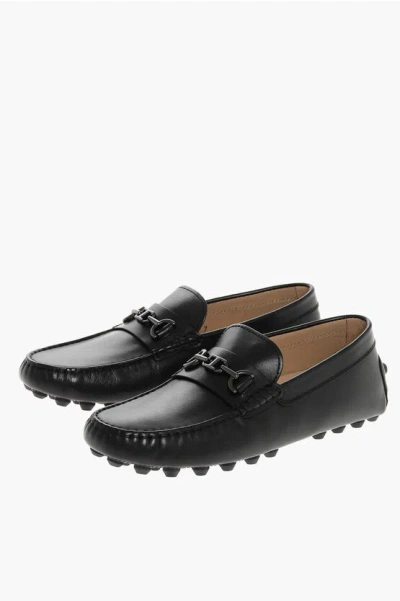 Tod's Leather Loafers With Rubber Sole And Morset In Black