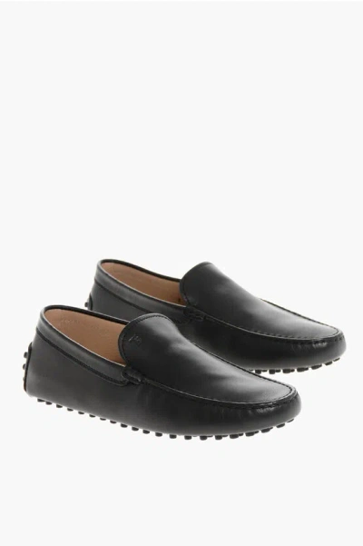 Tod's Leather Loafers With Rubber Sole In Black
