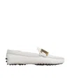 Tod's White Lime Calfskin Driving Loafer With Low Heel In White