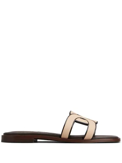 Tod's Bicolor Chain Slide Sandals In Beige