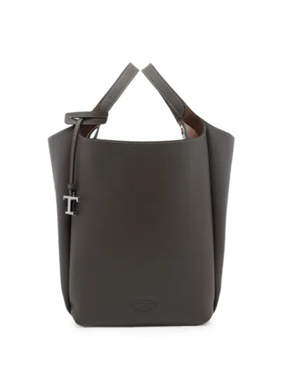 Tod's Leather Logo-charm Bucket Bag In Grey
