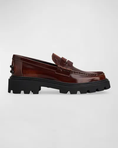 TOD'S LEATHER LUG-SOLE PENNY LOAFERS