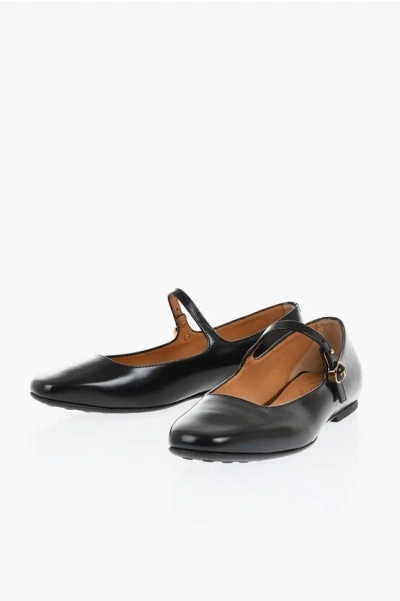 Tod's Leather Mary Jane Ballet Flats In Black