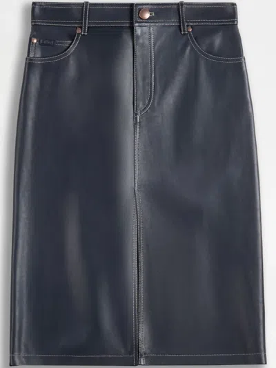 Tod's 5-pocket Skirt In Leather In Blue
