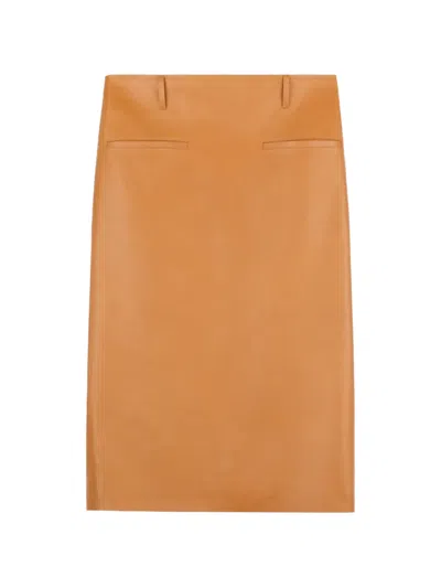 Tod's Leather Midi Skirt In Orange
