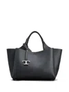 Tod's Mini Leather Shopping Bag With Grained Texture In Black