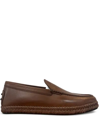 Tod's Leather Mocassin Loafers In Brown
