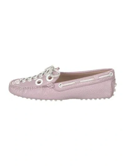 Pre-owned Tod's Leather Moccasins W/ Tags In Pink/purple
