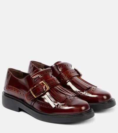 Tod's Leather Monk Strap Shoes In Brown