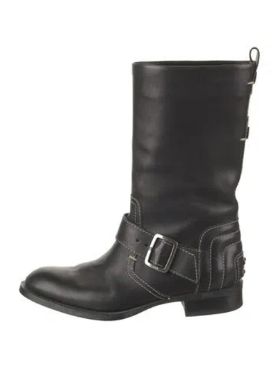 Pre-owned Tod's Leather Moto Boots In Black
