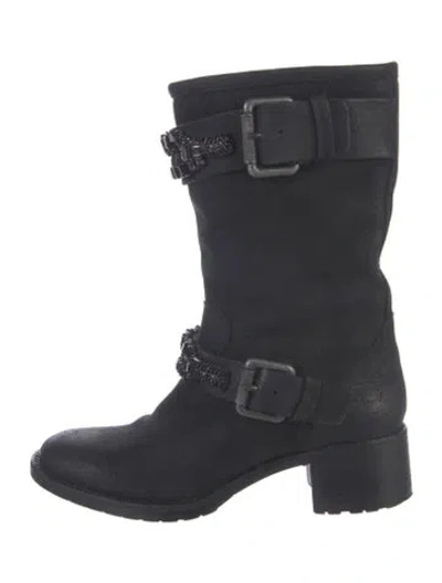Pre-owned Tod's Leather Moto Boots In Black