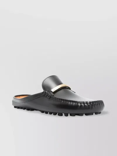 Tod's Leather Mules With Metal Bar Detail In Metallic