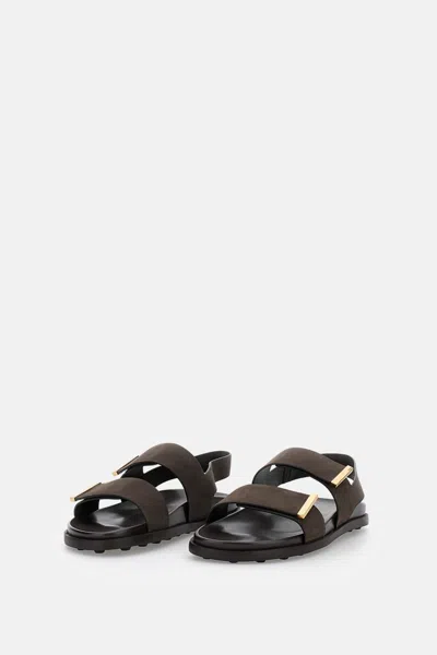 Tod's Leather Slingback Sandals Open Toe Design In Brown
