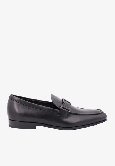 Tod's Leather Penny Loafers In Black