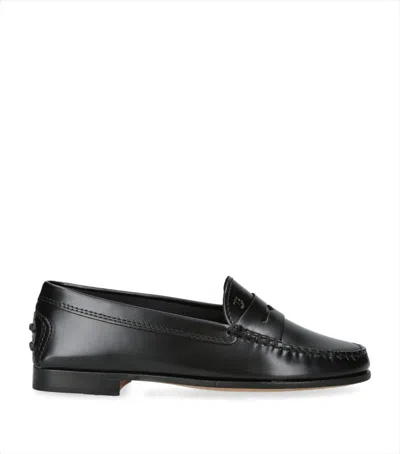 Tod's Kids' Leather Penny Loafers In Black