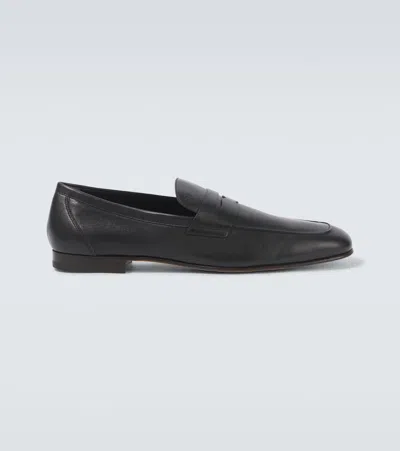 Tod's Leather Penny Loafers In Black