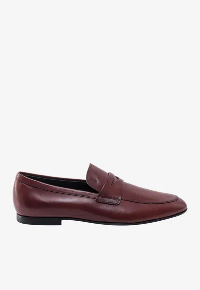Tod's Leather Penny Loafers In Brown