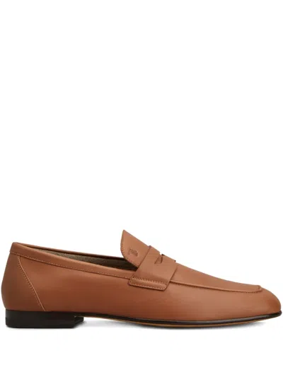 Tod's Leather Penny Loafers In Brown