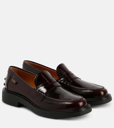 Tod's Leather Penny Loafers In Brown