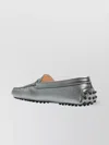Tod's Leather Penny Strap Loafers With Metallic Finish In Grey