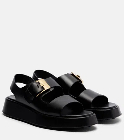 Leather Sandals With Double Strap And Maxi Buckle In Black from TOD'S