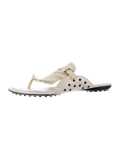Pre-owned Tod's Leather Polka Dot Print Slides In White