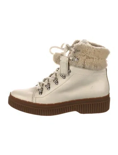 Pre-owned Tod's Leather Pom-pom Embellishments Combat Boots In Neutral