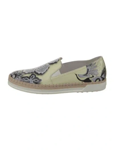 Pre-owned Tod's Leather Printed Espadrille Sneakers In Green