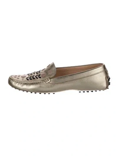 Pre-owned Tod's Leather Printed Loafers In Gold
