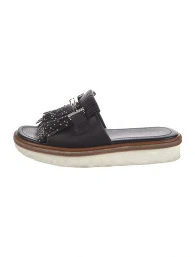 Pre-owned Tod's Leather Printed Slides In Black
