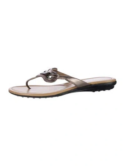 Pre-owned Tod's Leather Printed T-strap Sandals In Transparent