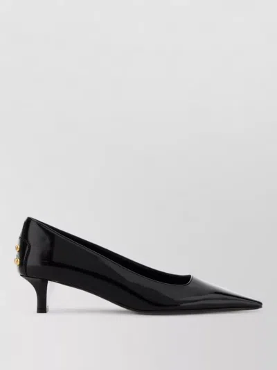 Tod's Leather Pumps Gold Tone Embellishments Kitten Heel In Black