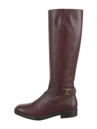 Pre-owned Tod's Leather Riding Boots In Burgundy