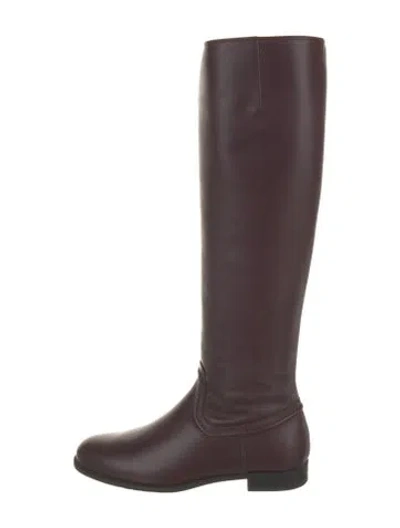 Pre-owned Tod's Leather Riding Boots In Burgundy