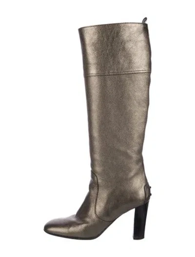 Pre-owned Tod's Leather Riding Boots In Silver