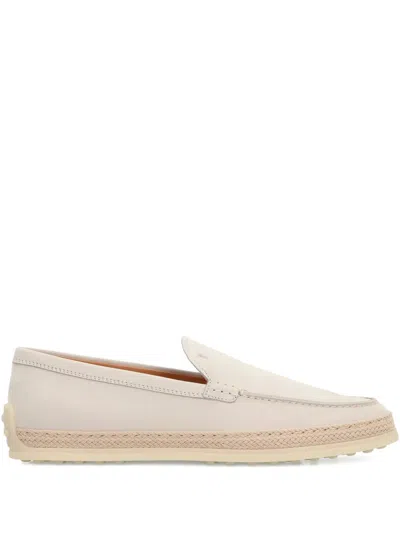 Tod's Leather Rope-trimmed-sole Loafers In Neutral