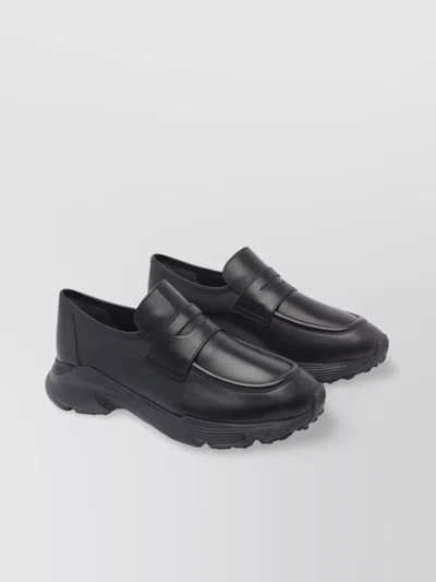Tod's Leather Round Toe Rubber Sole Sporty Loafers