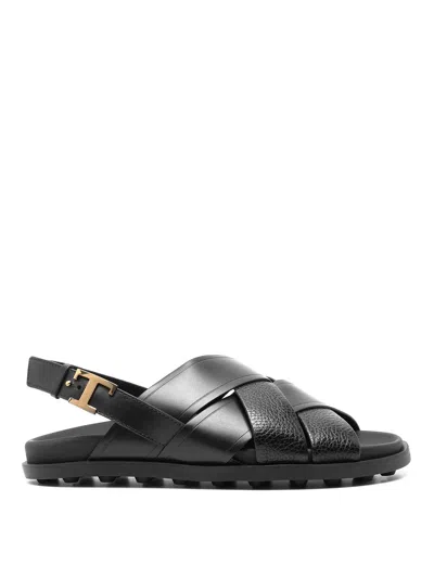 Tod's Leather Sandals In Black