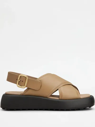 Tod's Leather Sandals In Neutrals